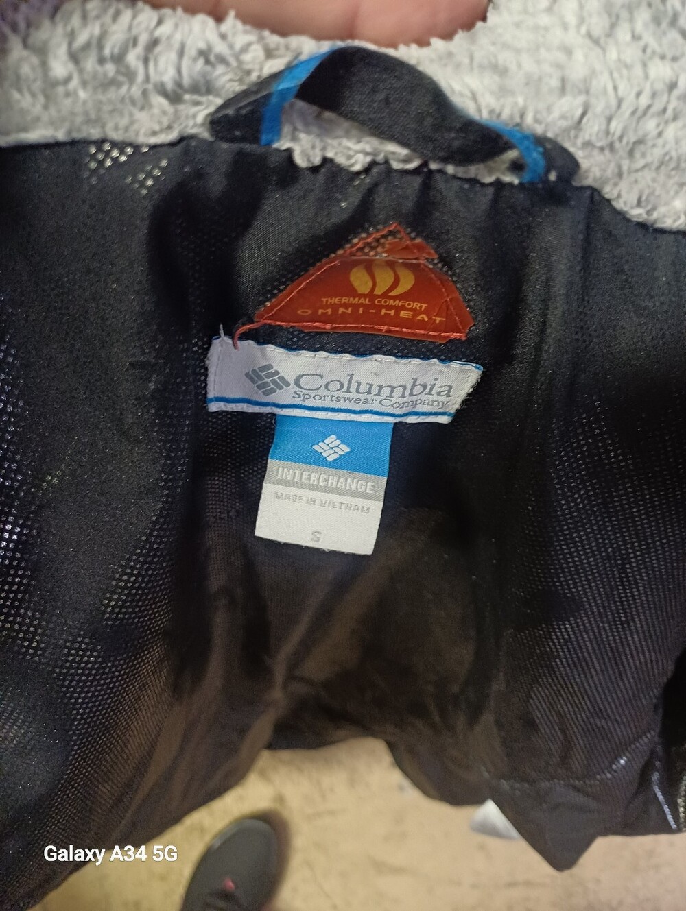 Columbia Black Jacket with Light Gray Fleece Trim